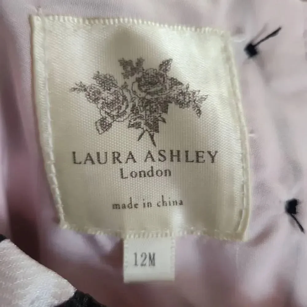 Laura Ashley Baby Girl Size 12M Brown Pink Polka Dot Flower Dress